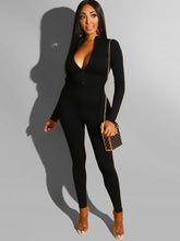 Langärmliger, einfarbiger Jumpsuit mit Reißverschluss